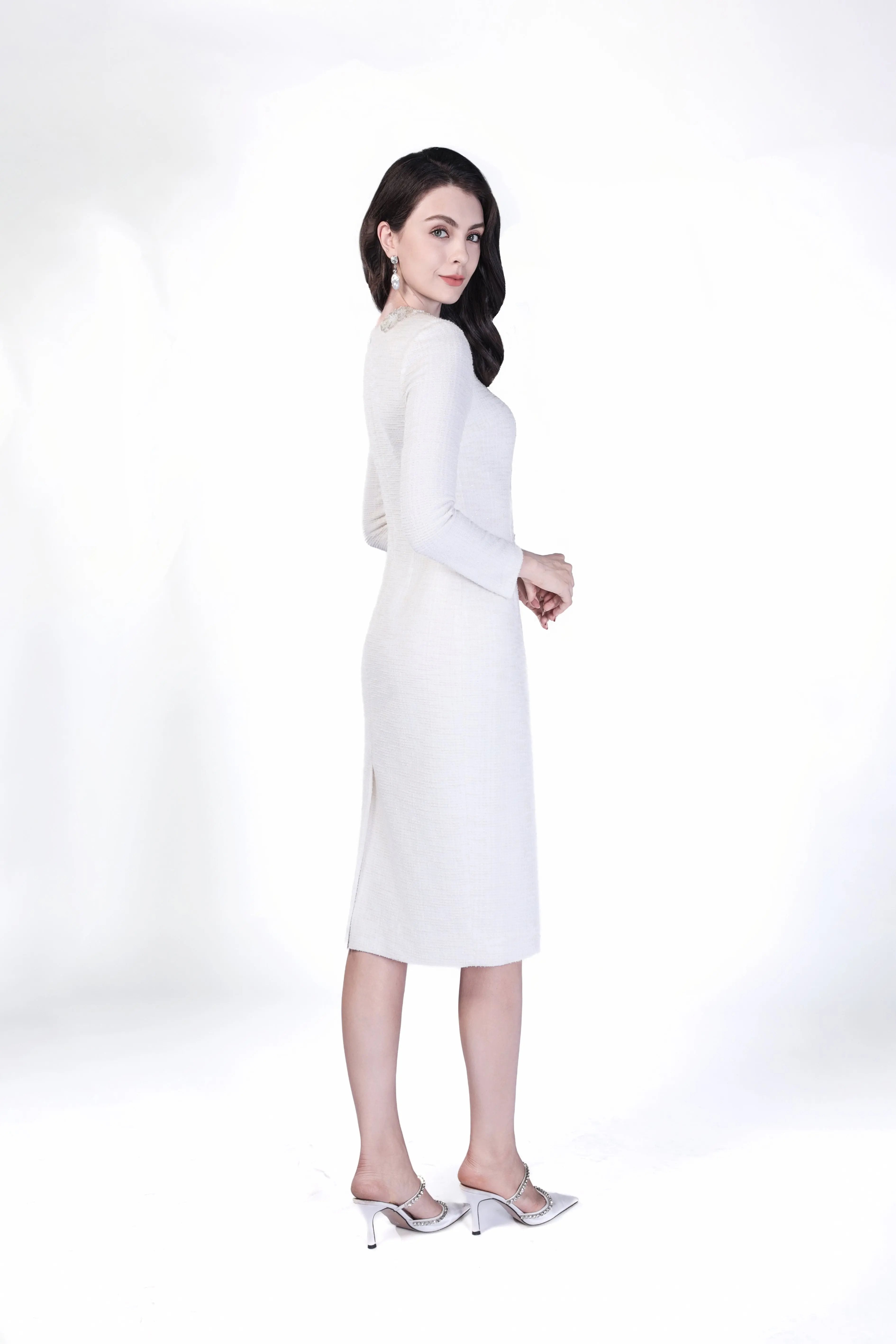 Sequined Long Dress with Collared Detail ULA